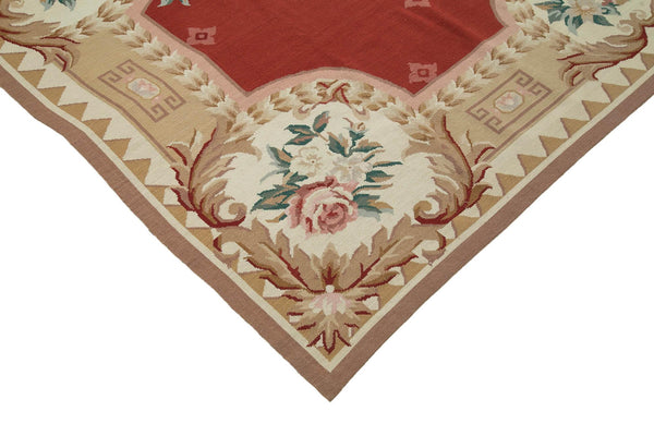 Needlepoint Floral Bej Çiçekli Pamuk Yün El Dokuma Halısı 243x305 Agacan