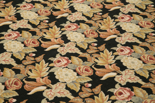 Needlepoint Floral Bej Çiçekli Pamuk Yün El Dokuma Halısı 245x304 Agacan