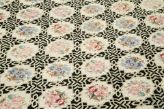 Needlepoint Floral Bej Çiçekli Pamuk Yün El Dokuma Halısı 232x290 Agacan