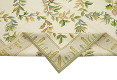 Needlepoint Floral Bej Çiçekli Pamuk Yün El Dokuma Halısı 184x278 Agacan