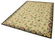 Needlepoint Floral Bej Çiçekli Pamuk Yün El Dokuma Halısı 182x270 Agacan
