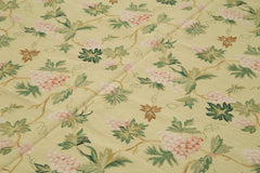 Needlepoint Floral Bej Çiçekli Pamuk Yün El Dokuma Halısı 182x270 Agacan