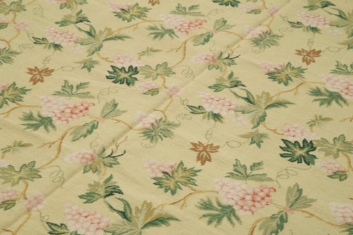 Needlepoint Floral Bej Çiçekli Pamuk Yün El Dokuma Halısı 182x270 Agacan