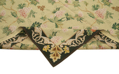 Needlepoint Floral Bej Çiçekli Pamuk Yün El Dokuma Halısı 182x270 Agacan