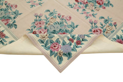 Needlepoint Floral Pembe Çiçekli Pamuk Yün El Dokuma Halısı 173x254 Agacan