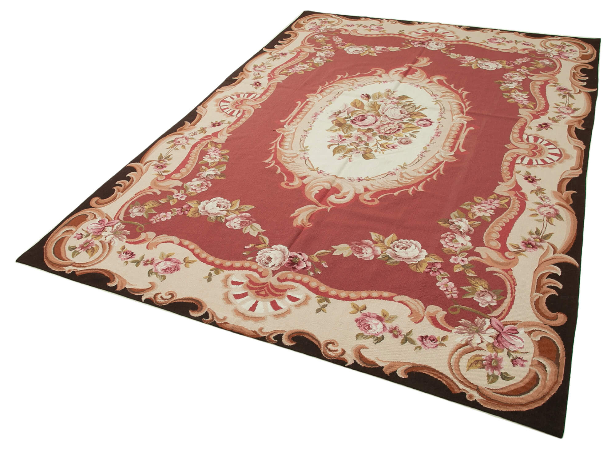 Needlepoint Floral Kırmızı Çiçekli Pamuk Yün El Dokuma Halısı 177x261 Agacan