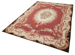 Needlepoint Floral Kırmızı Çiçekli Pamuk Yün El Dokuma Halısı 177x261 Agacan