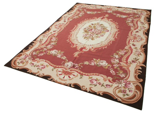 Needlepoint Floral Kırmızı Çiçekli Pamuk Yün El Dokuma Halısı 177x261 Agacan