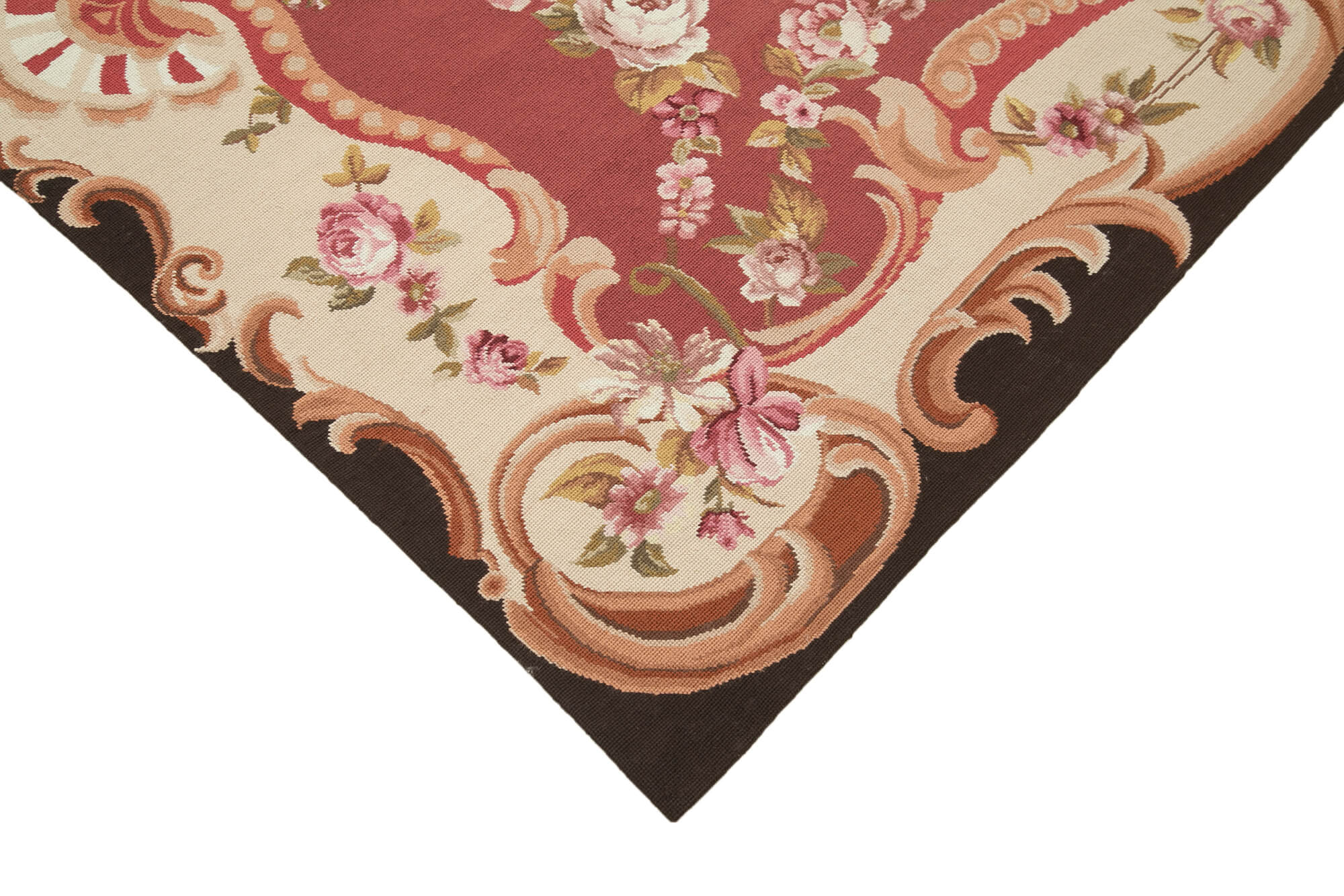 Needlepoint Floral Kırmızı Çiçekli Pamuk Yün El Dokuma Halısı 177x261 Agacan