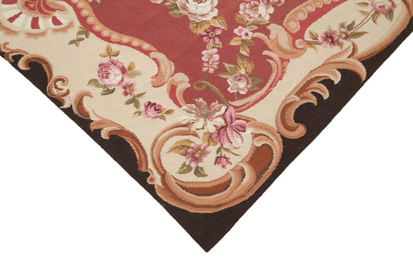 Needlepoint Floral Kırmızı Çiçekli Pamuk Yün El Dokuma Halısı 177x261 Agacan
