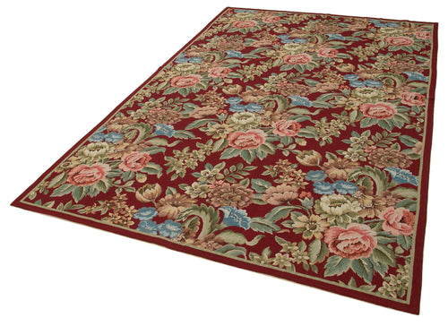 Needlepoint Floral Kırmızı Çiçekli Pamuk Yün El Dokuma Halısı 178x274 Agacan