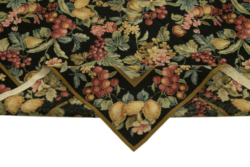 Needlepoint Floral Siyah Çiçekli Pamuk Yün El Dokuma Halısı 183x275 Agacan