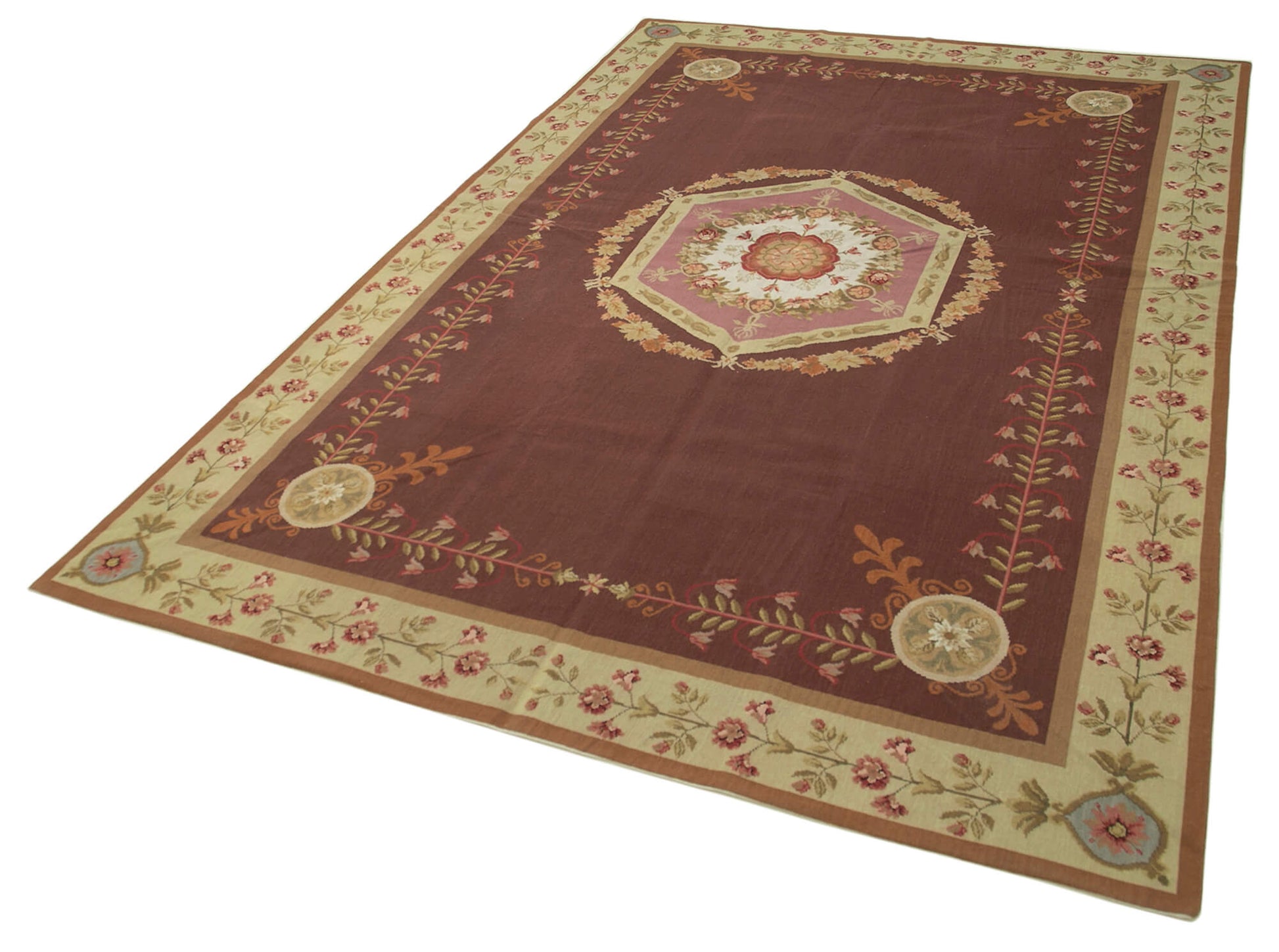 Needlepoint Floral Kırmızı Çiçekli Pamuk Yün El Dokuma Halısı 181x273 Agacan