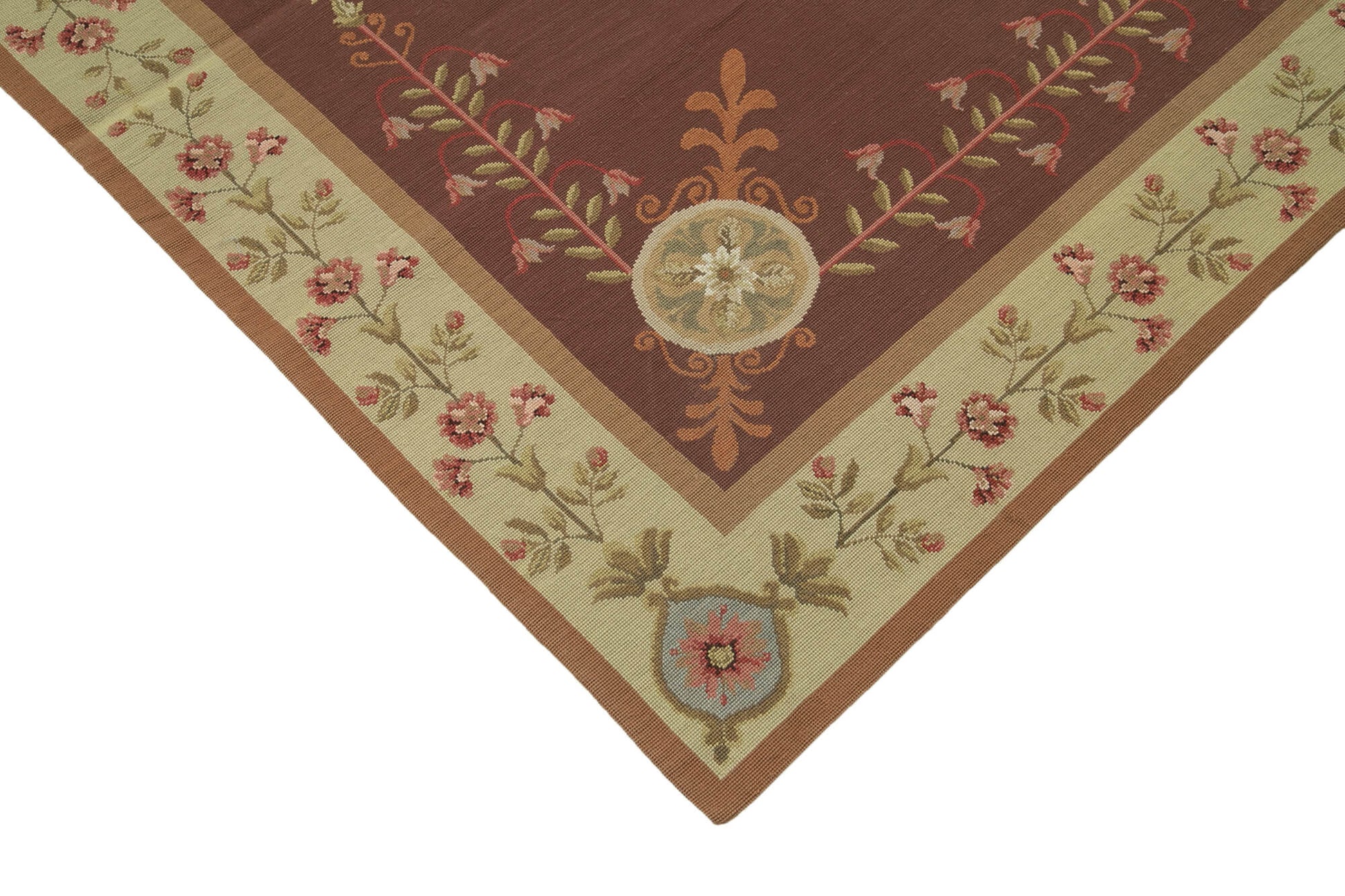 Needlepoint Floral Kırmızı Çiçekli Pamuk Yün El Dokuma Halısı 181x273 Agacan