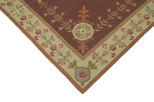 Needlepoint Floral Kırmızı Çiçekli Pamuk Yün El Dokuma Halısı 181x273 Agacan