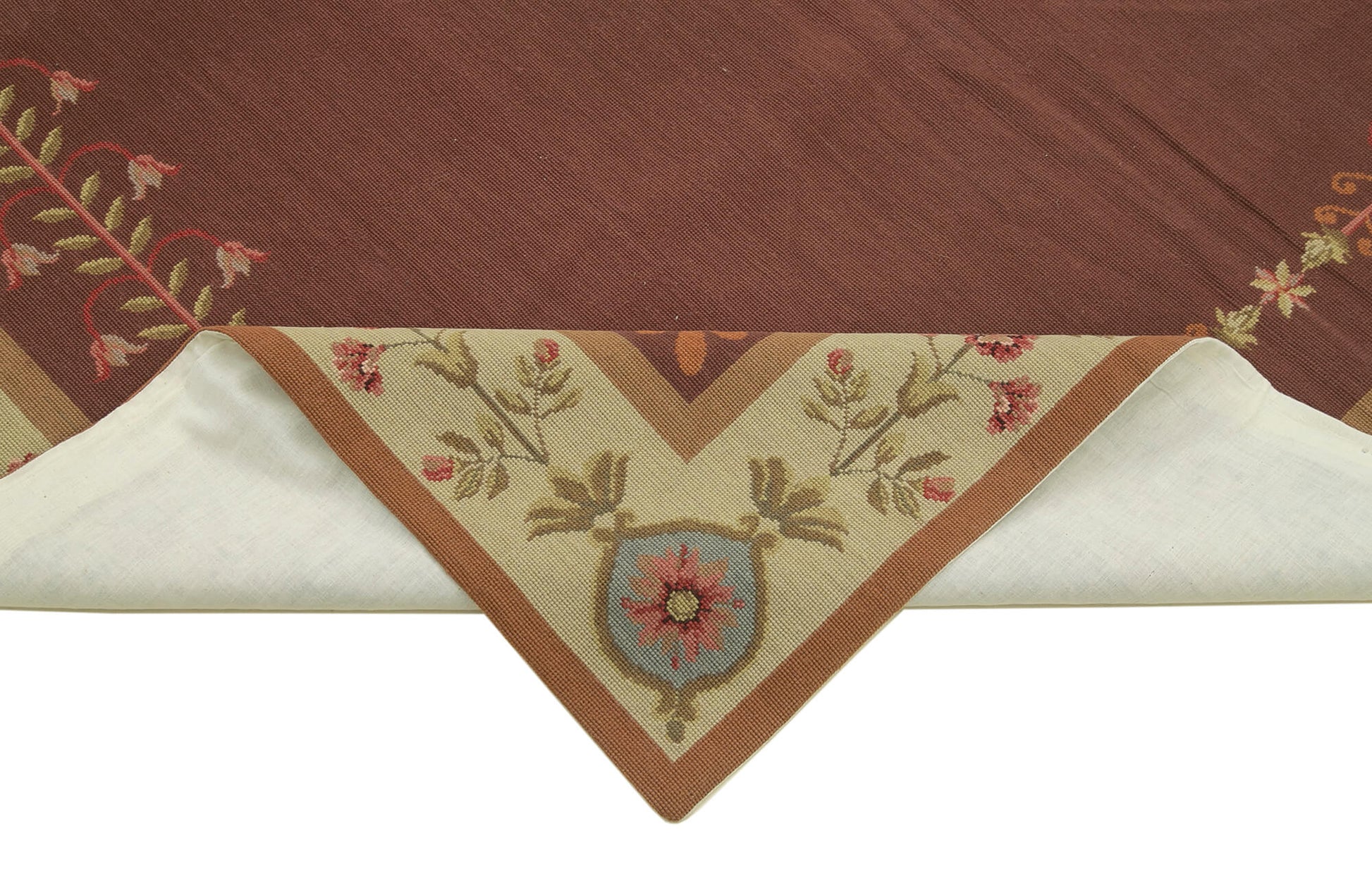 Needlepoint Floral Kırmızı Çiçekli Pamuk Yün El Dokuma Halısı 181x273 Agacan