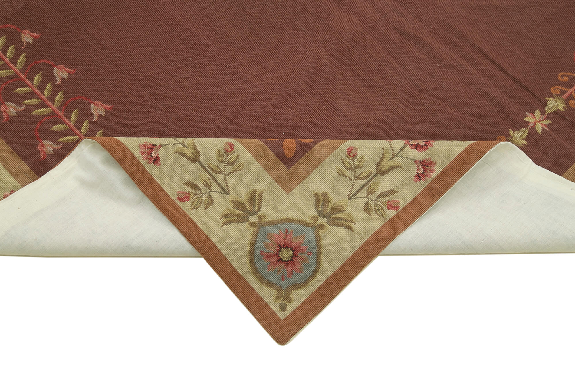 Needlepoint Floral Kırmızı Çiçekli Pamuk Yün El Dokuma Halısı 181x273 Agacan