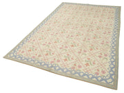Needlepoint Floral Bej Çiçekli Pamuk Yün El Dokuma Halısı 182x290 Agacan