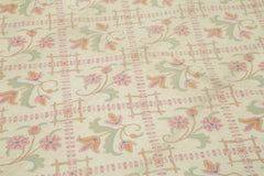 Needlepoint Floral Bej Çiçekli Pamuk Yün El Dokuma Halısı 182x290 Agacan