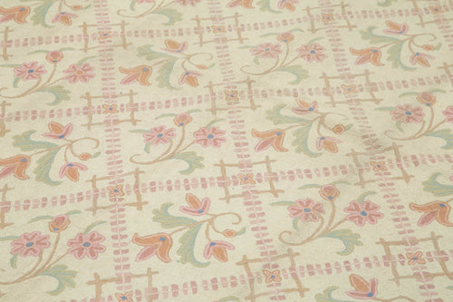 Needlepoint Floral Bej Çiçekli Pamuk Yün El Dokuma Halısı 182x290 Agacan