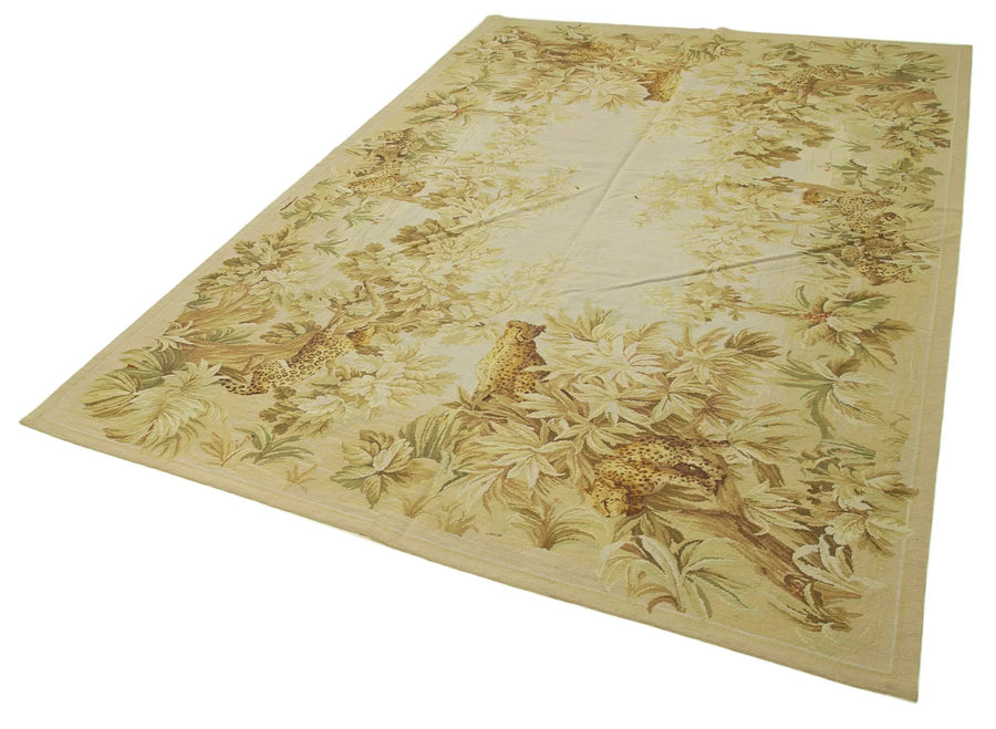 Needlepoint Floral Bej Çiçekli Pamuk Yün El Dokuma Halısı 189x279 Agacan