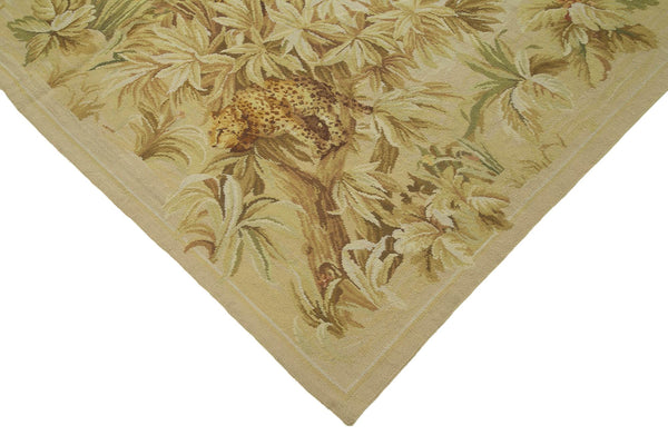 Needlepoint Floral Bej Çiçekli Pamuk Yün El Dokuma Halısı 189x279 Agacan