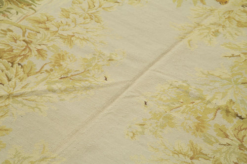 Needlepoint Floral Bej Çiçekli Pamuk Yün El Dokuma Halısı 189x279 Agacan