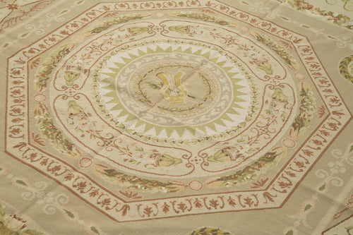 Needlepoint Floral Bej Çiçekli Pamuk Yün El Dokuma Halısı 184x276 Agacan