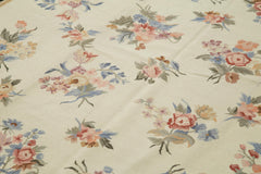 Needlepoint Floral Bej Çiçekli Pamuk Yün El Dokuma Halısı 182x273 Agacan