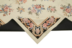 Needlepoint Floral Bej Çiçekli Pamuk Yün El Dokuma Halısı 182x273 Agacan