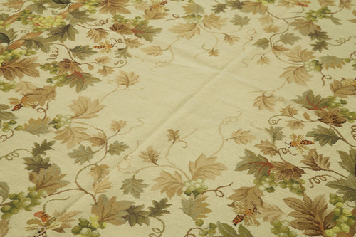 Needlepoint Floral Bej Çiçekli Pamuk Yün El Dokuma Halısı 182x280 Agacan