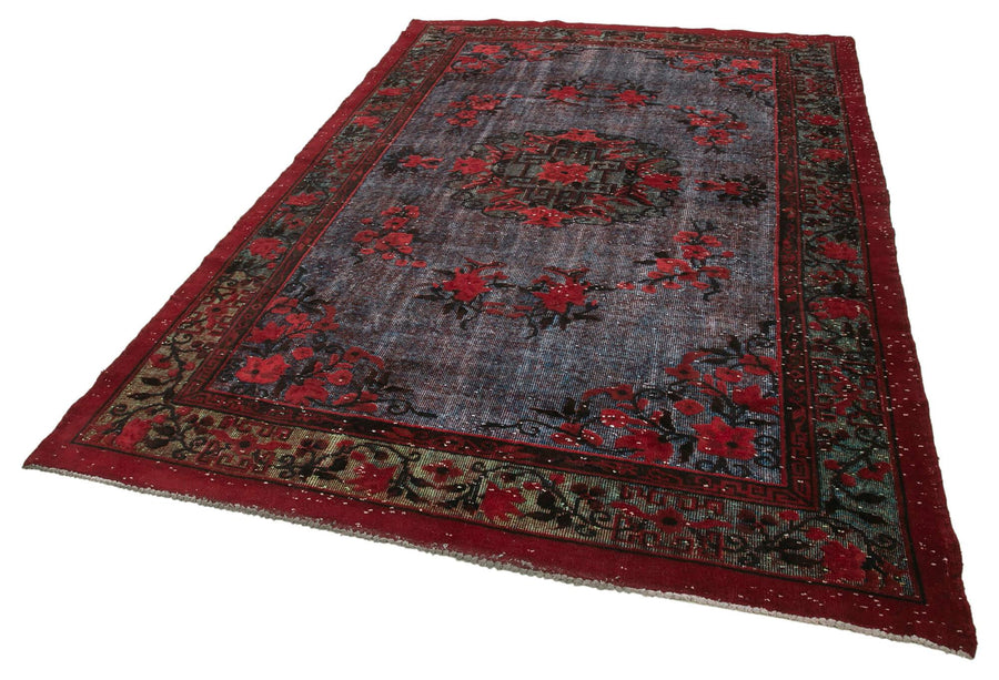 Oyma Vintage Kırmızı Eskitme Pamuk Yün El Dokuma Halısı 196x302 Agacan
