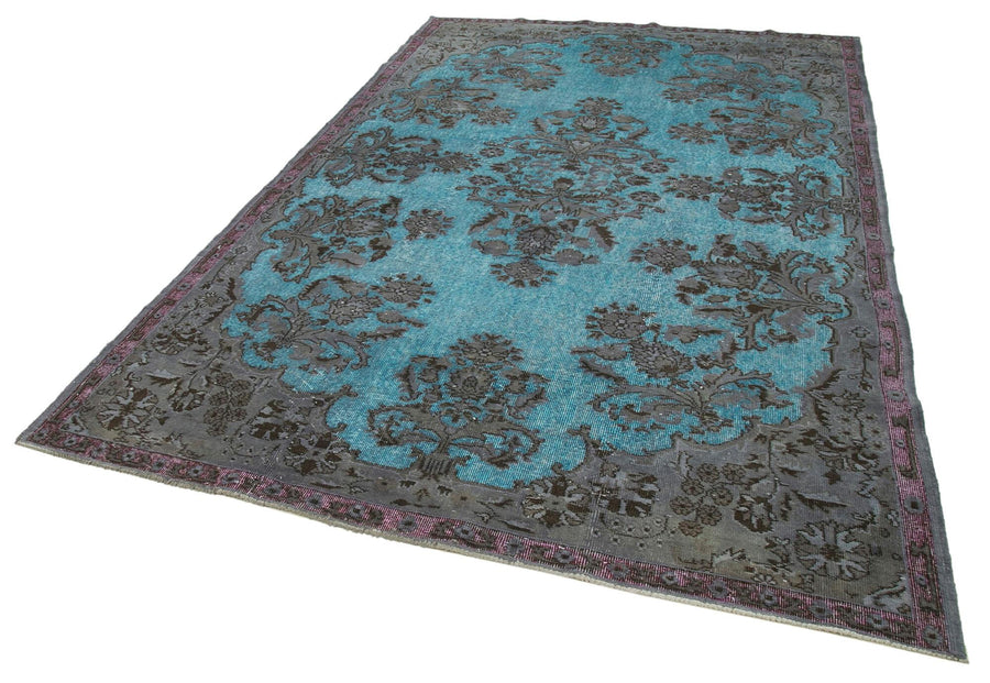 Oyma Vintage Mavi Eskitme Pamuk Yün El Dokuma Halısı 200x319 Agacan