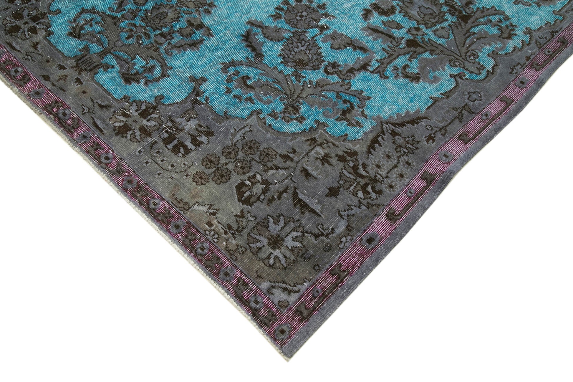 Oyma Vintage Mavi Eskitme Pamuk Yün El Dokuma Halısı 200x319 Agacan