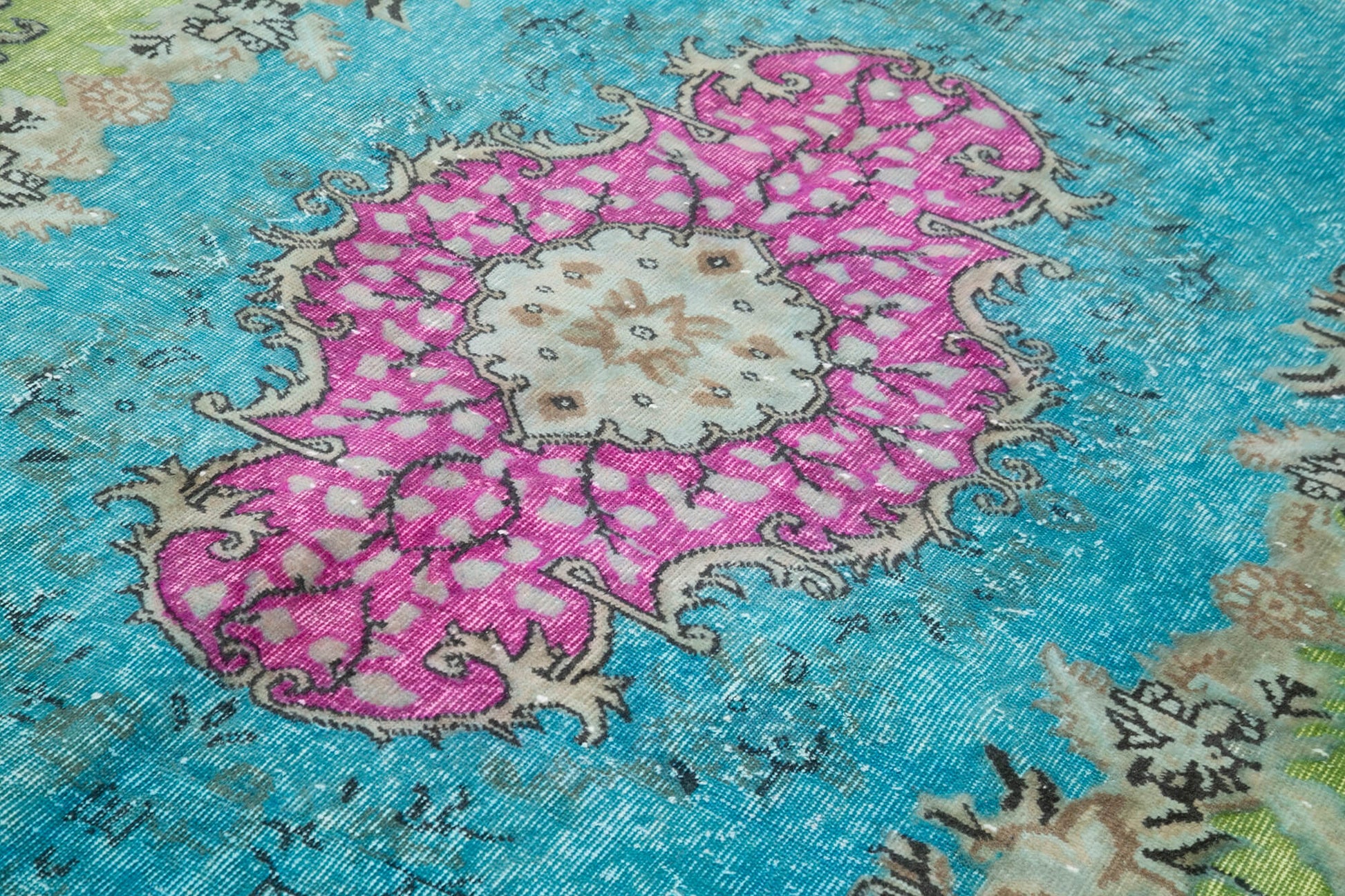 Oyma Vintage Pembe Eskitme Pamuk Yün El Dokuma Halısı 198x315 Agacan