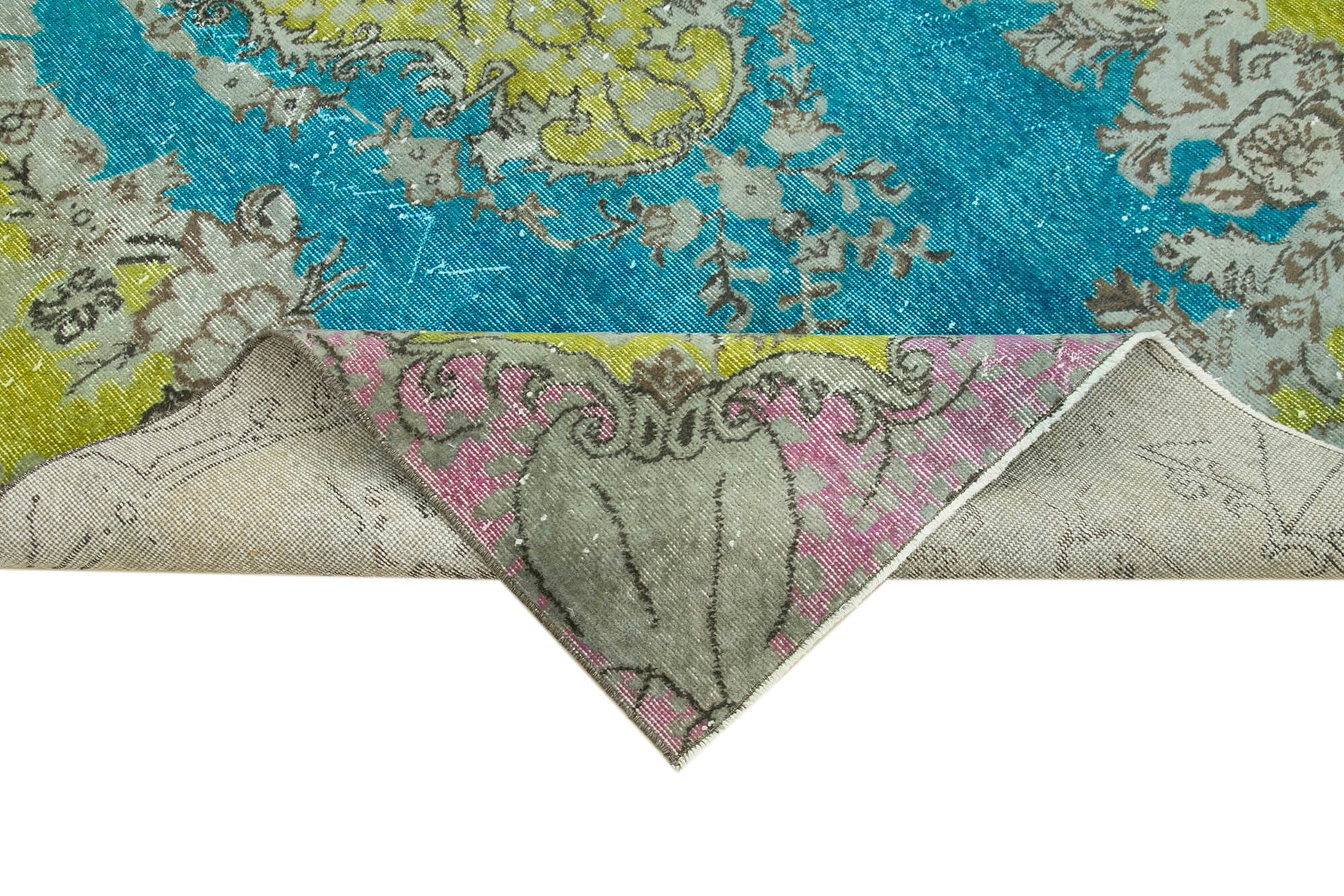 Oyma Vintage Mavi Eskitme Pamuk Yün El Dokuma Halısı 172x276 Agacan