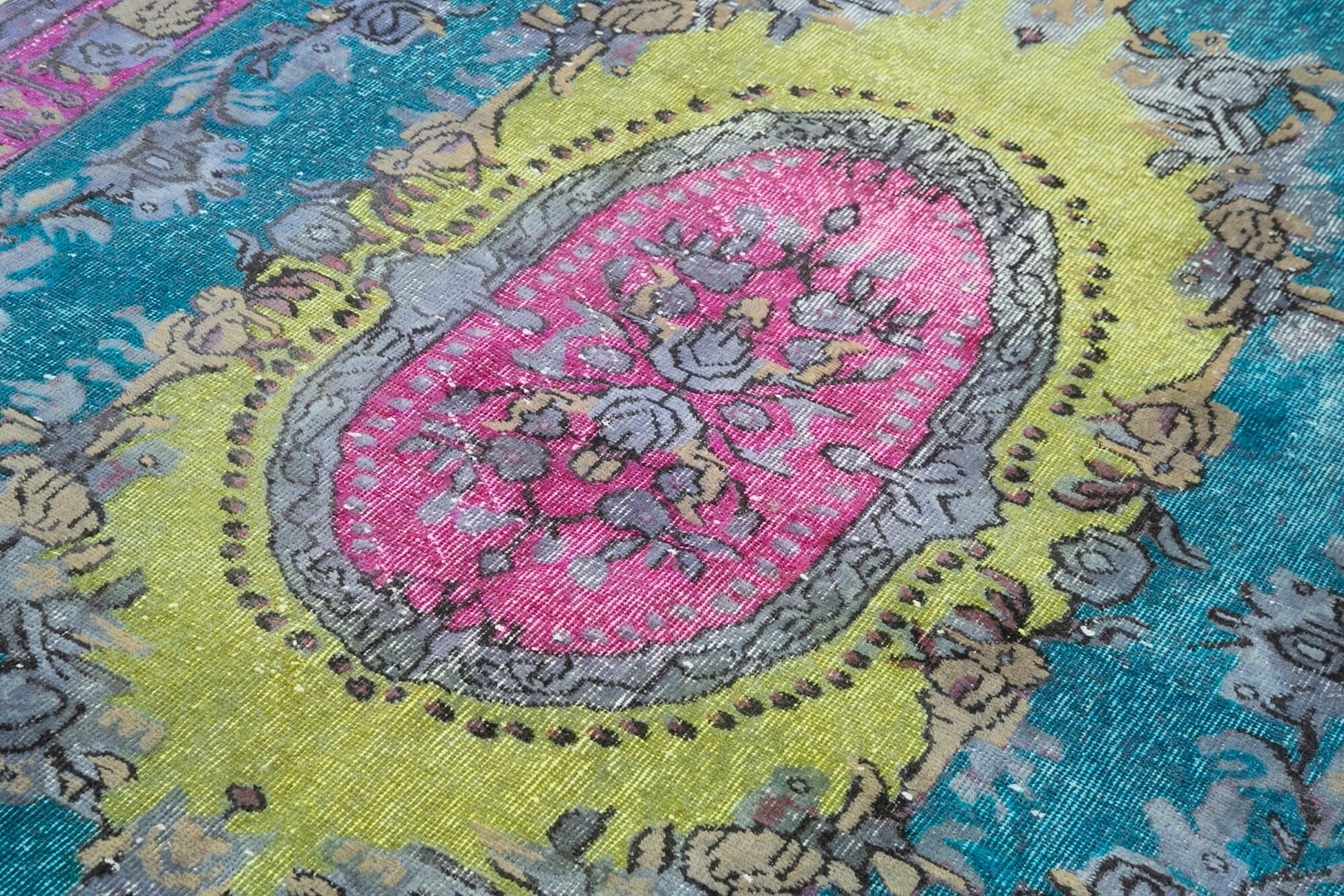 Oyma Vintage Pembe Eskitme Pamuk Yün El Dokuma Halısı 174x298 Agacan