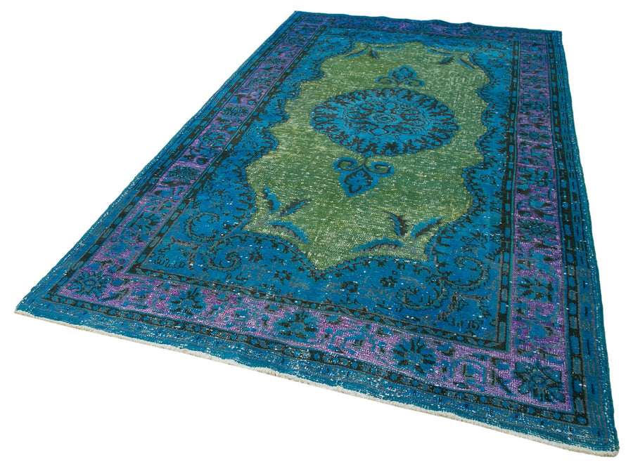 Oyma Vintage Mavi Eskitme Pamuk Yün El Dokuma Halısı 188x320 Agacan