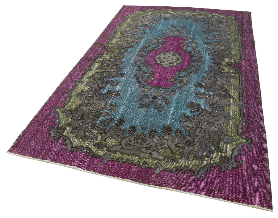 Oyma Vintage Mor Eskitme Pamuk Yün El Dokuma Halısı 164x275 Agacan