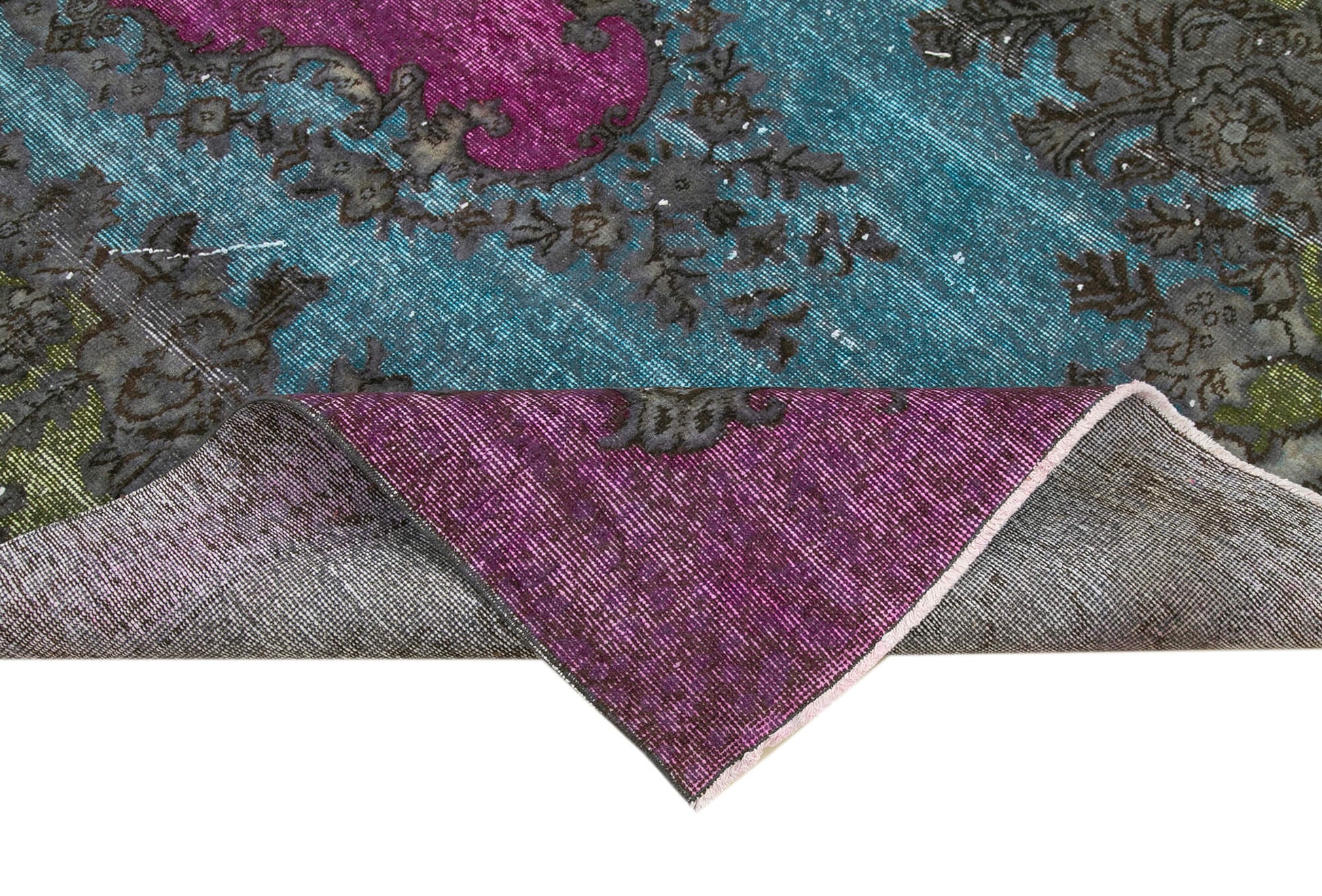 Oyma Vintage Mor Eskitme Pamuk Yün El Dokuma Halısı 164x275 Agacan