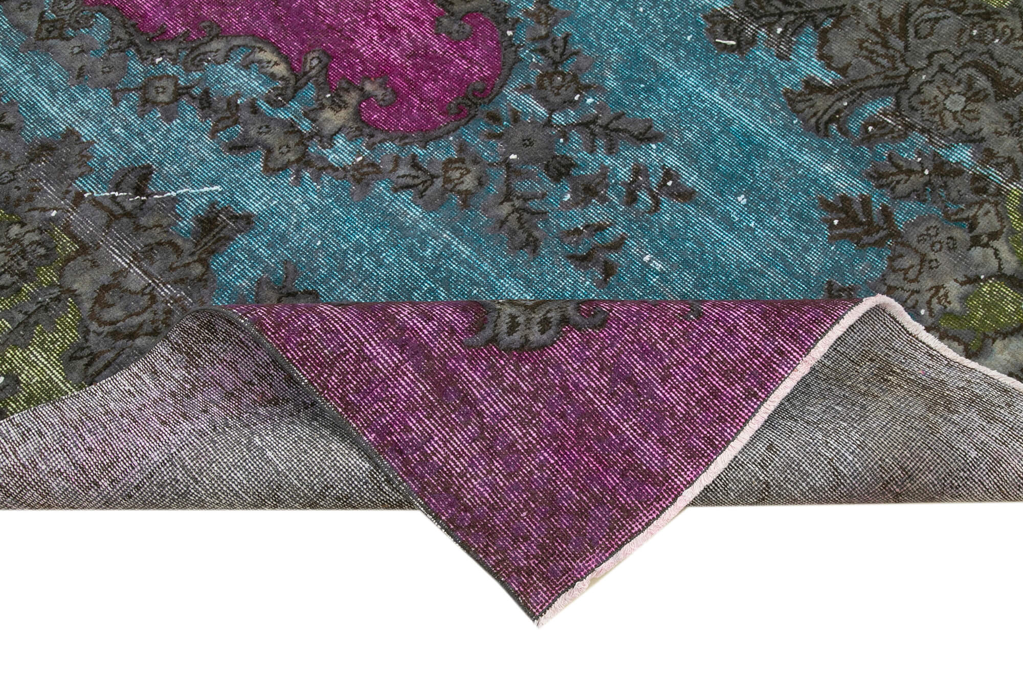 Oyma Vintage Mor Eskitme Pamuk Yün El Dokuma Halısı 164x275 Agacan