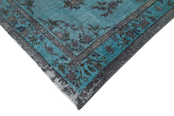Oyma Vintage Mavi Eskitme Pamuk Yün El Dokuma Halısı 200x291 Agacan