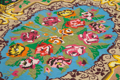 Moldovian Floral Siyah Çiçekli Pamuk Yün Keçi Tüyü El Dokuma Halısı 230x316 Agacan