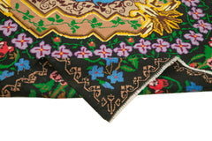 Moldovian Floral Siyah Çiçekli Pamuk Yün Keçi Tüyü El Dokuma Halısı 230x316 Agacan