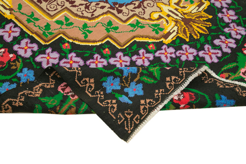 Moldovian Floral Siyah Çiçekli Pamuk Yün Keçi Tüyü El Dokuma Halısı 230x316 Agacan