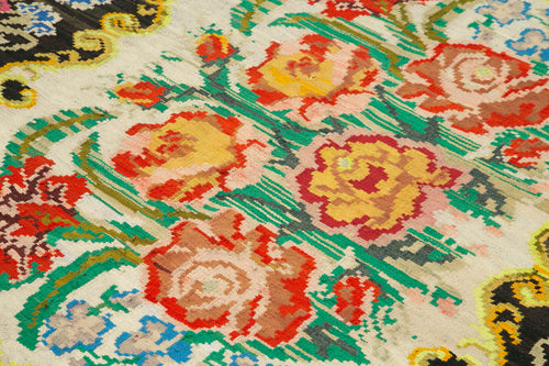 Moldovian Floral Siyah Çiçekli Pamuk Yün Keçi Tüyü El Dokuma Halısı 181x211 Agacan