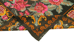 Moldovian Floral Siyah Çiçekli Pamuk Yün Keçi Tüyü El Dokuma Halısı 219x326 Agacan