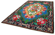 Moldovian Floral Siyah Çiçekli Pamuk Yün Keçi Tüyü El Dokuma Halısı 215x335 Agacan