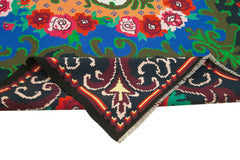 Moldovian Floral Siyah Çiçekli Pamuk Yün Keçi Tüyü El Dokuma Halısı 215x335 Agacan