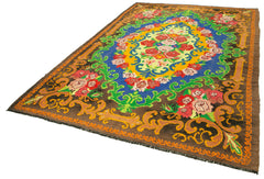 Moldovian Floral Kahverengi Çiçekli Pamuk Yün Keçi Tüyü El Dokuma Halısı 210x313 Agacan